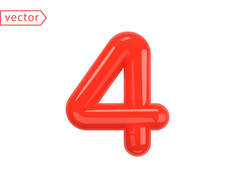 istock Number 4 Sign. Realistic Red Plastic Glossy 3D Number Four isolated on white background. Birthday, Anniversary, Christmas, Xmas, New year, Holiday Sale Concept. 3d vector illustration 1440617820