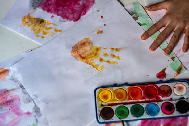 close up of beautiful watercolors on the table