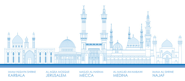 Outline Skyline Panorama of the Most Famous Mosques