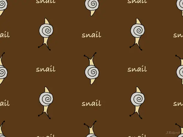 Vector illustration of Snail seamless pattern on brown background