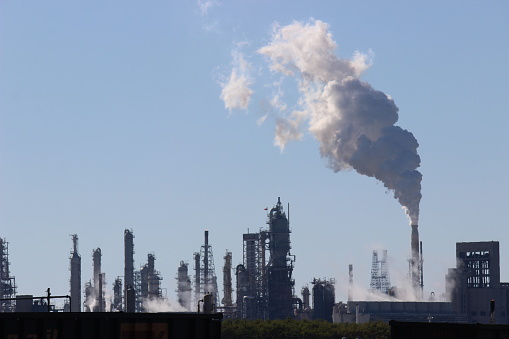 Corpus Christi, TX, USA - December 23, 2019: Oil refineries polluting air in Corpus Christi, Texas