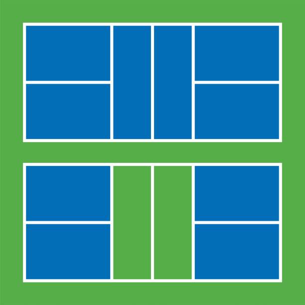 top view of the pickleball court in exact proportions - pickleball stock illustrations