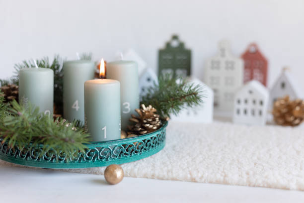 istock Handmade modern advent wreath with four candles 1440641589