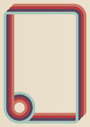 Retro background with stripes and half-tone square texture in 1970s style. Vintage template for cover or banner. Vector illustration in retro colors.