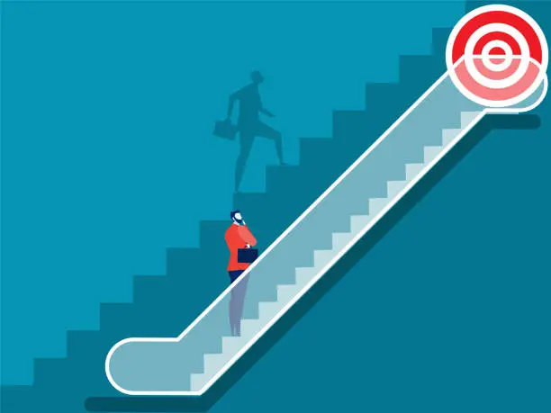 Vector illustration of inequality concept with different way by escalator and stair ,different stairs, different career opportunities, obstaclesto for success concept vector