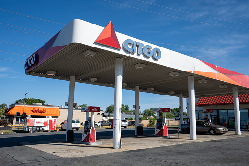 Charlotte, NC, USA - June 19, 2022: A Citgo gas station in Charlotte, North Carolina. Citgo Petroleum Corporation is a refiner and marketer of transportation fuels, lubricants, and petrochemicals.