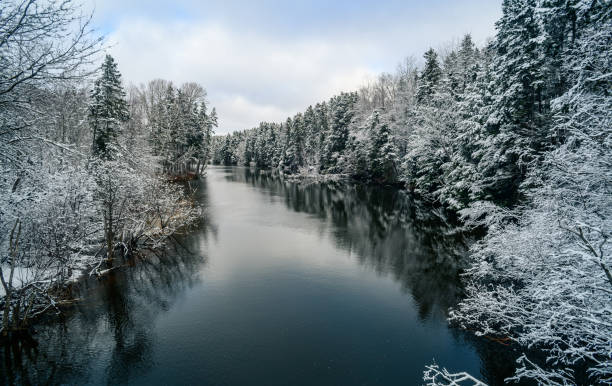 Montague river winter landscape stock photo