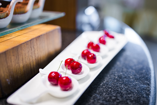 Picture of sweet cherry for dessert appetizer in luxury restaurant