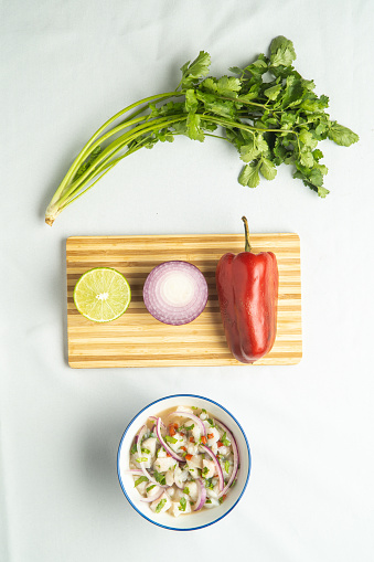 Photo Styling. Delicious ceviche with the ingredients around.