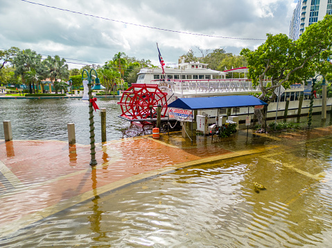 Fort Lauderdale, FL, USA - November 10, 2022: Aerial photo Fort Lauderdale flood and King Tide after Hurricane Nicole