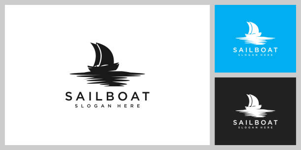 векторный дизайн логотипа парусной яхты - sailboat nautical vessel lake sea stock illustrations