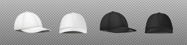 istock realistic vector icon. White and black sport cap in front and side view. Mockup baseball cap. 1440662756