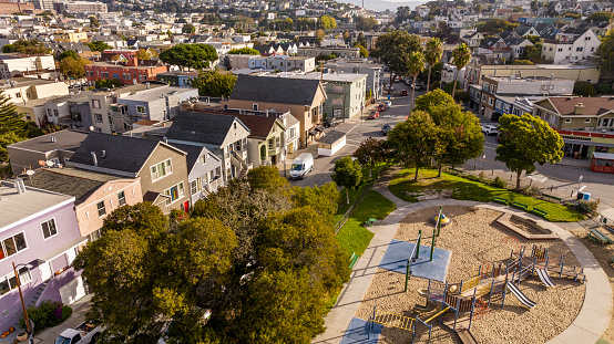 Aerial photo of San Francisco's  Mission District from Precita Park in California.