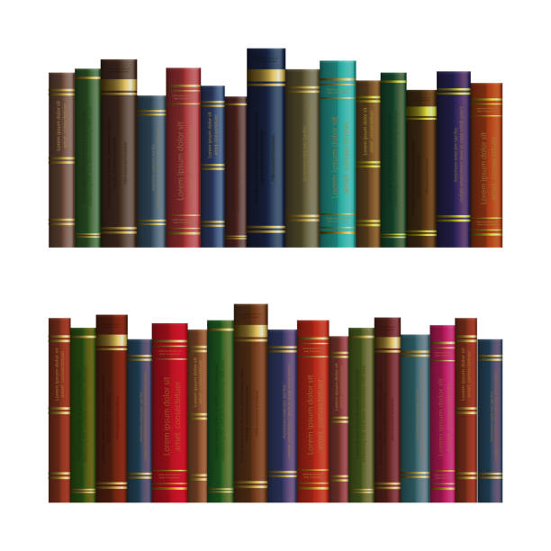 realistische vektorbücher reihen sich in verschiedenen farben an. isoliert auf weißem hintergrund. - workbook paperback book stack stock-grafiken, -clipart, -cartoons und -symbole