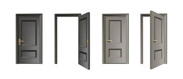 istock 3d realistic vector icon set. Door set entrance collection with closed and open doors. 1440665437