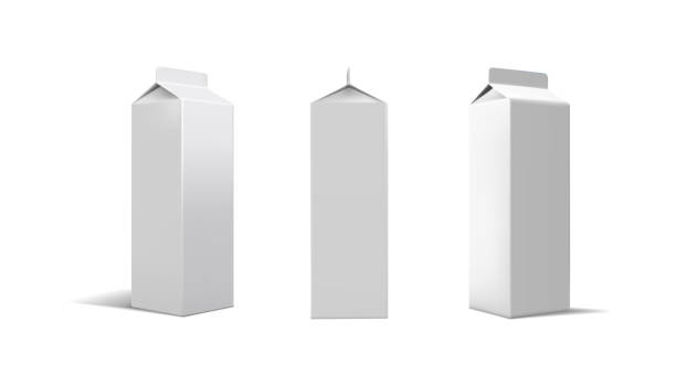 istock 3d realistic vector icon set. Mockup of white drink carton packs. Milk dairy packaging. Side, front, back view. 1440665521
