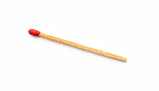 Overhead shot of old match stick, isolated on white with clipping path.
