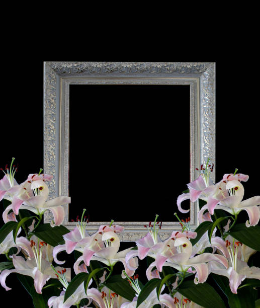 istock Funeral or wake invitation with white lilies. Can also be used as a banner 1440667875