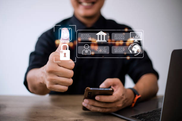istock Concept of cyber security digital technology, business people use fingerprints to access personal cybersecurity, keeping users' personal information safe, secure internet access 1440671269