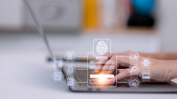 istock Fingerprint scanning and biometric authentication, processing of biometric for access personal data. surveillance and security scanning of digital programs cyber futuristic applications 1440671292