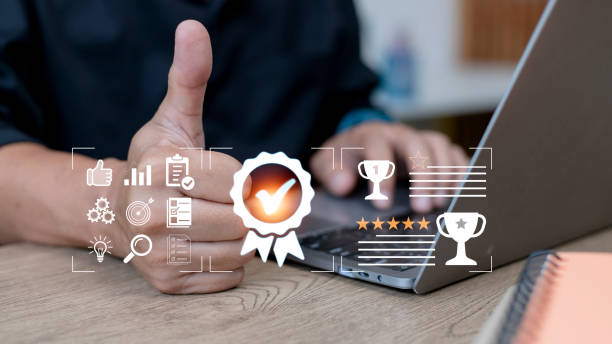 istock Quality Assurance concept, operating with the quality assurance, guarantee, standards, ISO certification, and standardization notion as proof of top service 1440671324