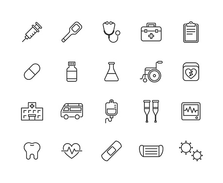 Medical line drawing icon set.
