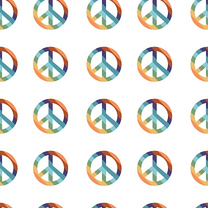 Vector Flat Hand Drawn Seamless Pattern With Pacific Peace Symbol Flat ...