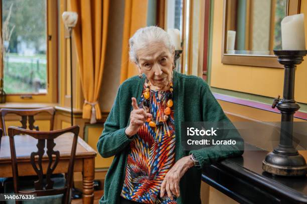 Portrait Of Elegant 97 Year Old Woman In A Drawing Room Stock Photo - Download Image Now