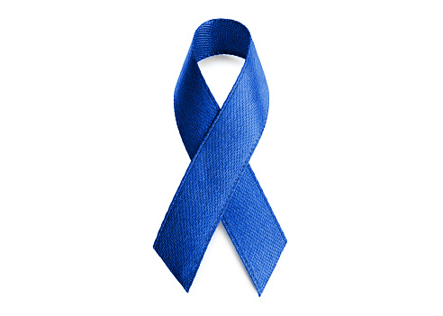 Blue ribbon isolated on white. World Cancer Day
