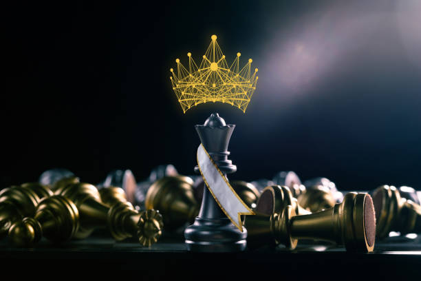 Miss Beauty Pageant Fashion Contest wear Diamond Crown Sash for Winner of Battle Chess Competition. Leader use strategy game to challenge competitor with intelligence leadership, copy space miss beauty pageant fashion contest usa la banda de la corona de diamantes para la ganadora de la competencia de ajedrez de batalla. el líder usa un juego de estrategia para desafiar al competidor con liderazgo de inteligencia, copia espacio