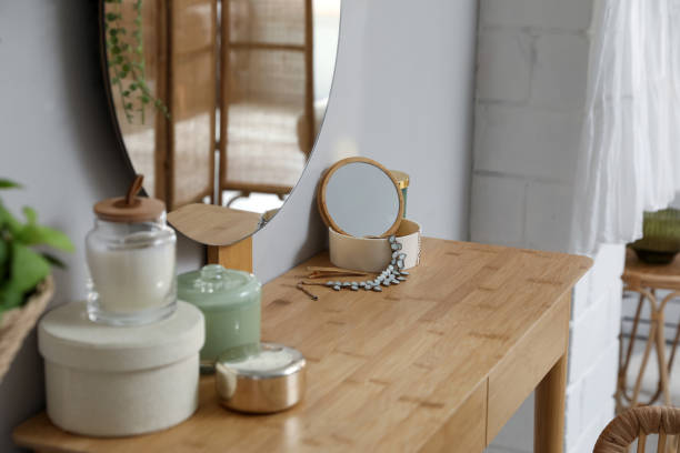 istock Wooden dressing table with decorative elements in room 1440681619