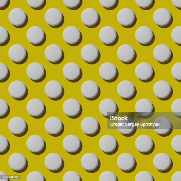 Modern Pattern With Hard Shadows Of White Pills On Yellow Background Food Supplement Multivitamins Medications Stock Photo - Download Image Now