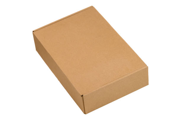 istock closed box top view with a twist. Perfect white background. Courier or postal service 1440683836