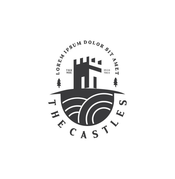 illustrazioni stock, clip art, cartoni animati e icone di tendenza di modello di design dell'edificio del logo del castello illustrazione vettoriale della fortezza - castello