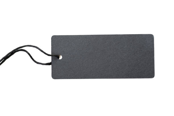 black sales tag with cord isolated on white background
