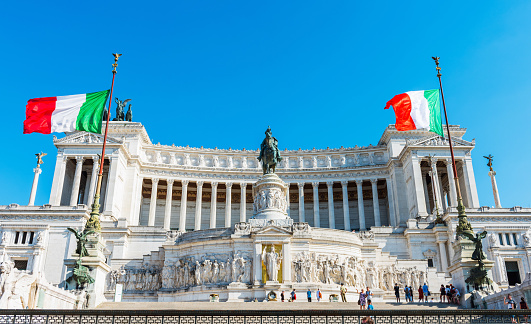 Rome, Italy - June 29, 2019: Monument of Vittorio Emanuele II (or Altare Della Patria) in Venezia Square (Piazza Venezia). Rome, Italy.