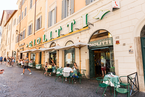 Rome, Italy - June 30, 2019: Giolitti ice cream shop in Roma. Rome's famous gelato shop.