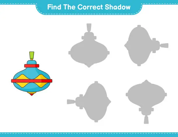 Vector illustration of Find the correct shadow. Find and match the correct shadow of Whirligig Toy. Educational children game, printable worksheet, vector illustration