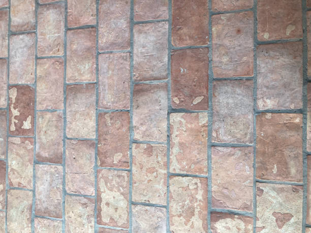 istock the retro red-brown brick floor which is damaged by weather 1440686458