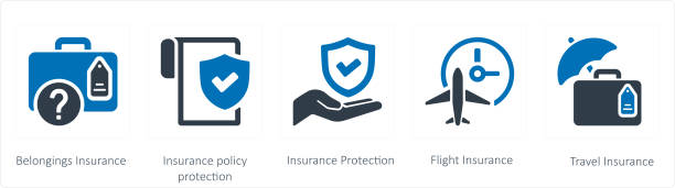ilustrações, clipart, desenhos animados e ícones de proteção de seguros e seguros de pertences - travel insurance