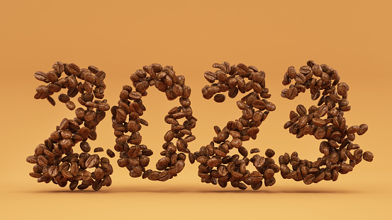 2022 New Year Concept with Coffee Beans. 3D Render