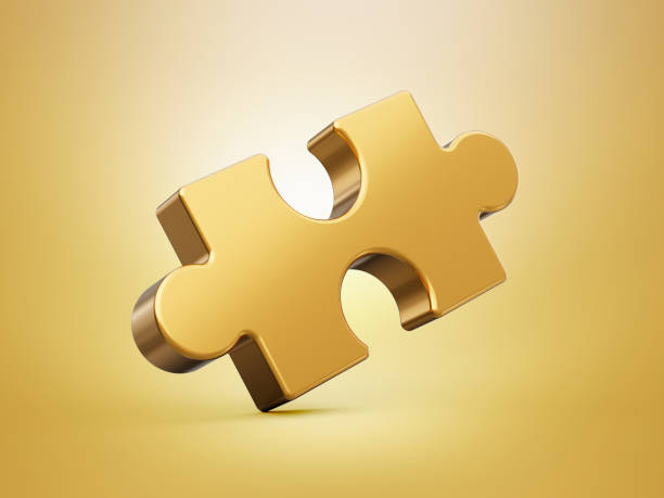 istock Golden 3d puzzle icon on gold background 3d illustration 1440695188