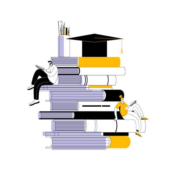 istock The characters are sitting on a giant stack of books and reading. 1440697772