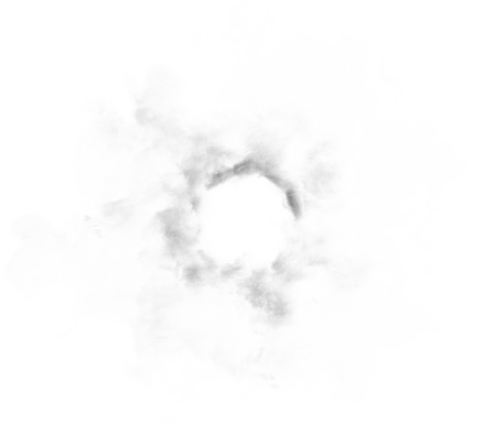 Circle made of black smoke close-up on a white background.