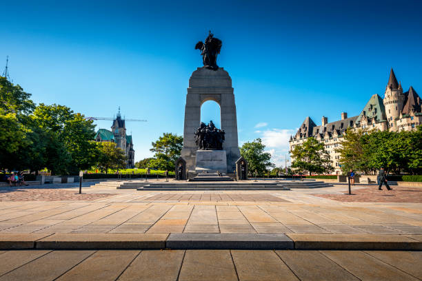 Montreal, Canada - July 5, 2025: Monument of George-Etienne Cartier, historic landmark located in Mount Royal Park
