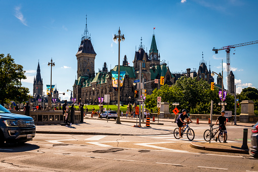 Ottawa, Canada - August 19, 2022: View to the Canadian Parliament in Ottawa. Ottawa is the capital city of Canada.