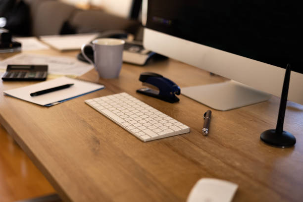 istock Office desk with office implements. 1440707749