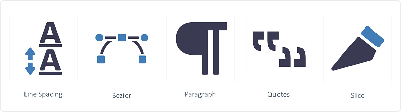 A set of 5 graphic tools icons such as Line Spacing, bezier