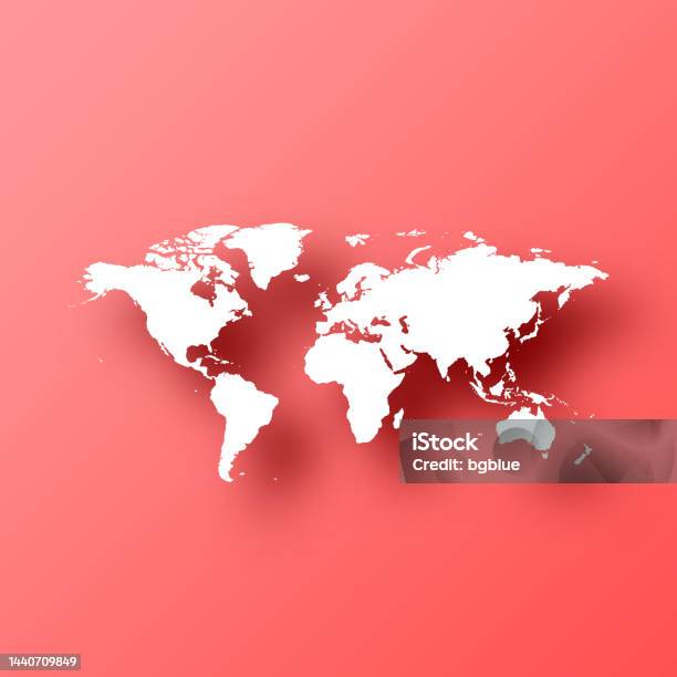 Red Backround World World Map On Red Background With Shadow Stock Illustration - Download ...