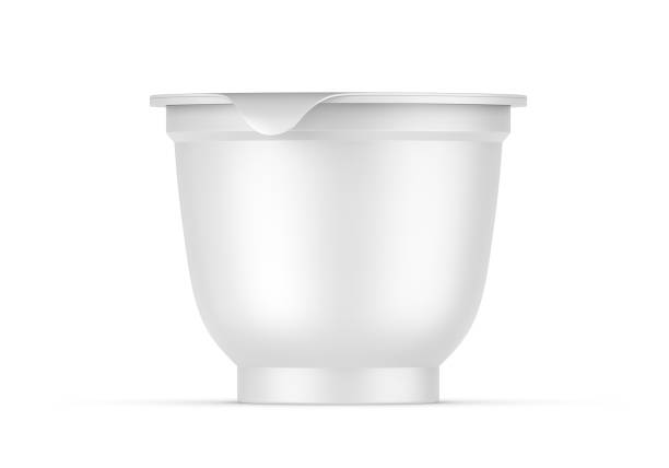 istock Blank matte plastic cup with cover for yogurt, cream, dessert or jam. Realistic packaging mockup template. 3D render illustration 1440710204